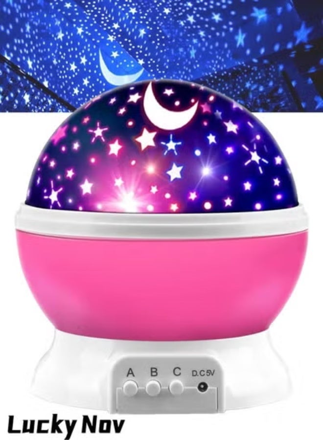 لاكي نوف جهاز عرض ضوئي دوار على شكل سماء مرصعة بالنجوم والقمر، مصباح ليلي، هدايا ممتعة لتزيين غرف نوم الأطفال - وردي - Image 2